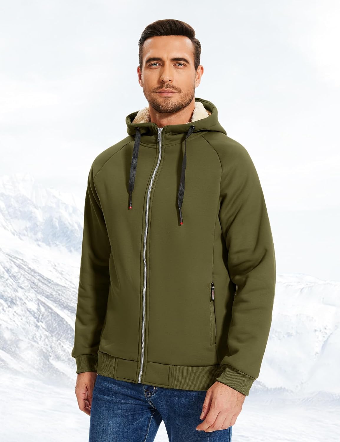 Flygo Sherpa Hoodies for Men Zip Up Winter Fleece Lined Hooded Sweatshirt Heavyweight Warm Jackets - Image 4