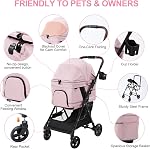 Pet Stroller for Small Medium Dogs Cats with 4 Wheels, Max Load 44 lbs, Easy Folding, Compact Portable, Dog Carriage Stroller, Pink