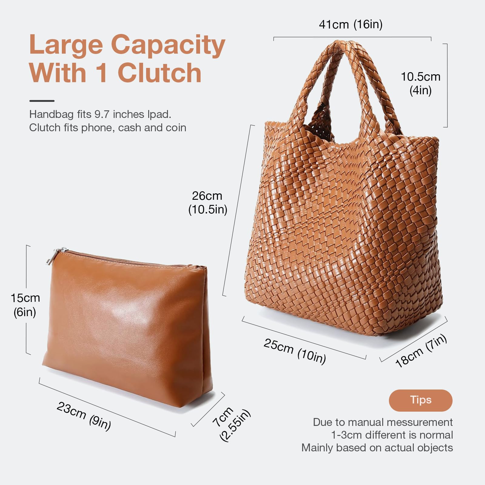 Bolso de mano grande para mujer, bolso de hombro con 1 embrague para oficina, escuela, compras, viajes, regalo