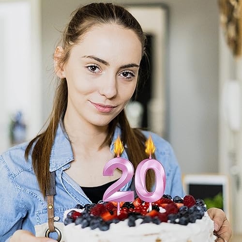 Miniatura 5 de Velas rosadas de cumpleaños 24 y 42 para pasteles, número 24 y 42 para decoración de tartas para fiestas, aniversarios, bodas, celebraciones
