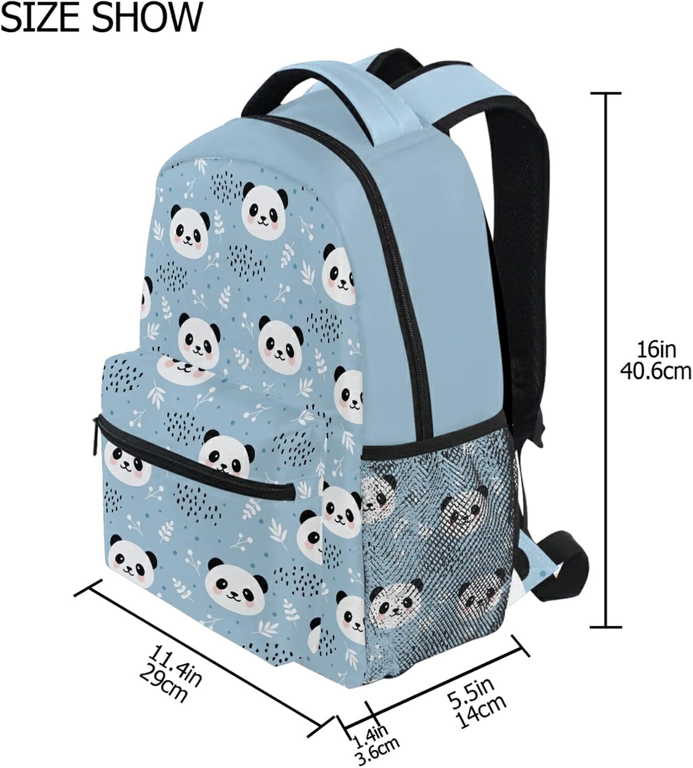 Blue Panda Bear Backpack Bamboo Cartoon Animals School Backpacks Preschool Book Bag 12.6 x 5 x 16.5 IN