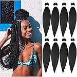 Pre Stretched Braiding Hair 20 Inch 8 Packs Natural Black Braiding Hair Pre Stretched Professional Soft Yaki Texture, Hot Water Setting Hair Extensions for Braids (20inch,1B)