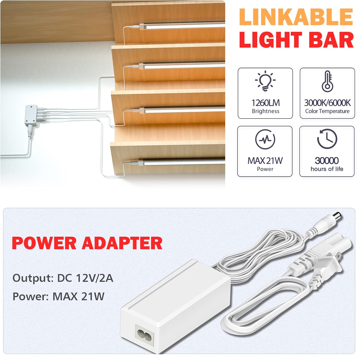 MYPLUS LED Under Cabinet Lighting, 6pcs 12inch Led Light Bar Kit with Warm White 1260 Lumen, 14W, LED Kitchen Counter Light Plug in for Kitchen Cabinet, Counter, Closet, Shelves, Desk