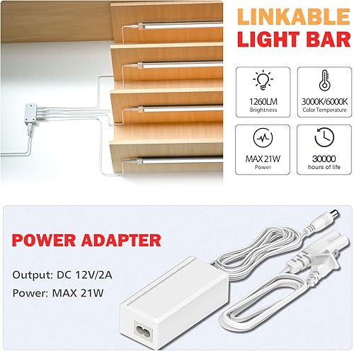 Miniatura 4 de MYPLUS Iluminación LED para debajo del gabinete, kit de barra de luz LED de 12 pulgadas con blanco frío de 1260 lúmenes, 14 W, luz LED de encimera