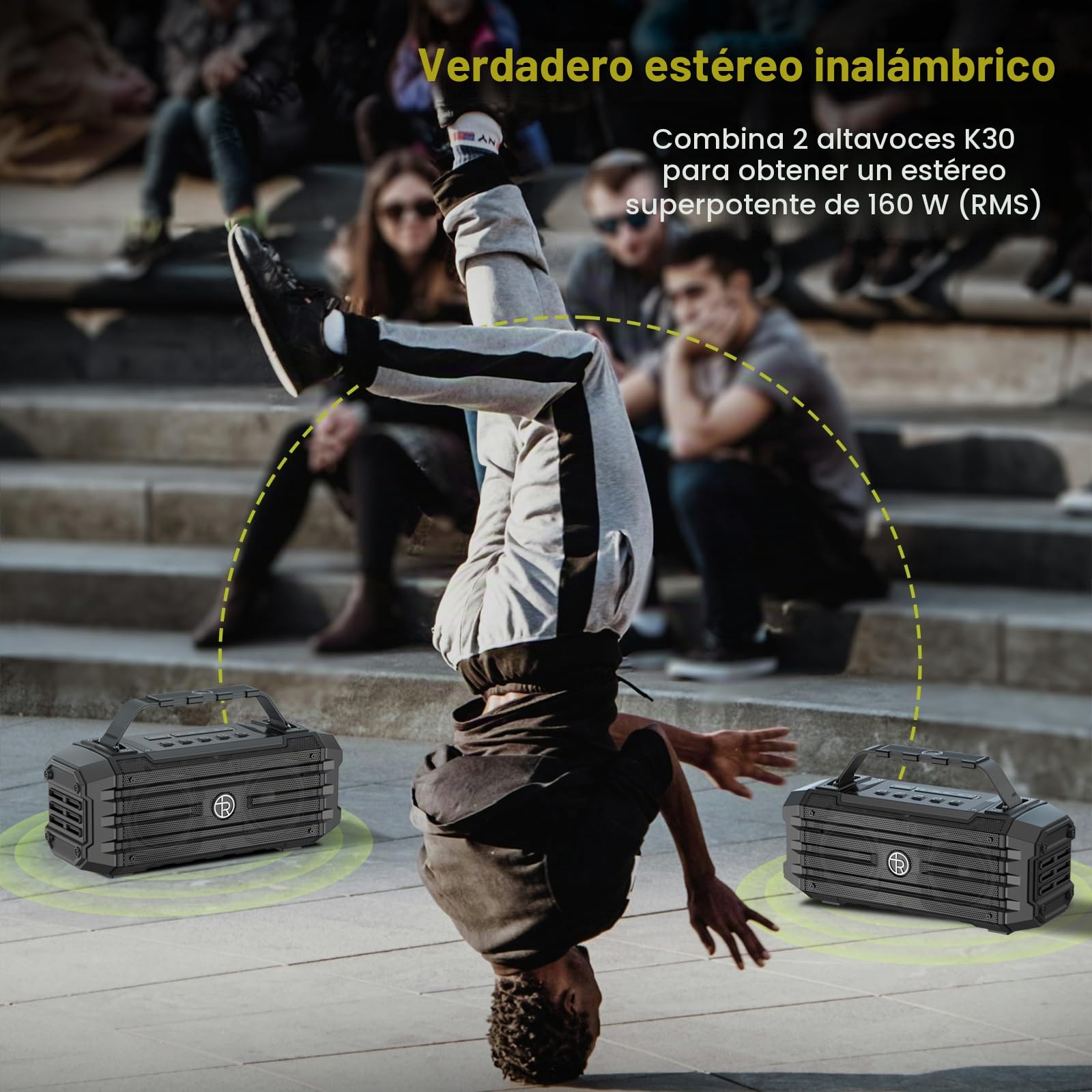 Altavoz Bluetooth portátil de 120 W con Pico de 80 W, emparejamiento TWS, Graves Profundos, Altavoz de Alta fidelidad, Resistente al Agua IPX6, Boombox de Sonido DSP para Exteriores, Camping (Negro)
