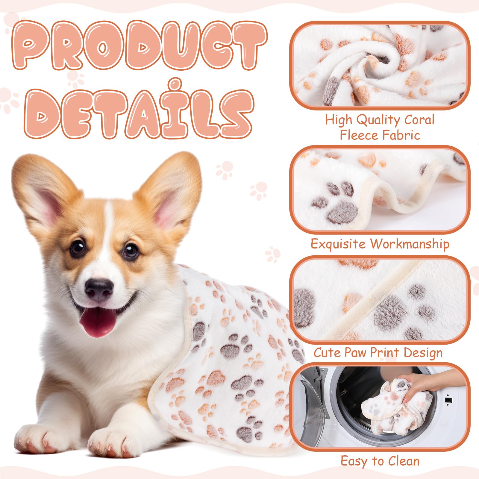 Chumia Lot de 40 couvertures en Polaire Douce et Moelleuse lavables pour Animal de Compagnie – Couvertures Chaudes à Motif Empreintes de Pattes pour Animaux de Compagnie, Tapis de lit pour Chien,