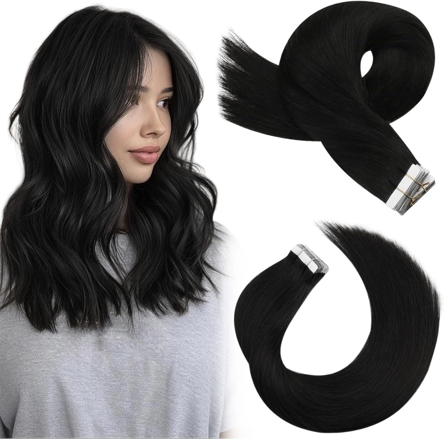 Moresoo Extensions Echthaar Tape in Unsichtbar Tape Extensions Echthaar