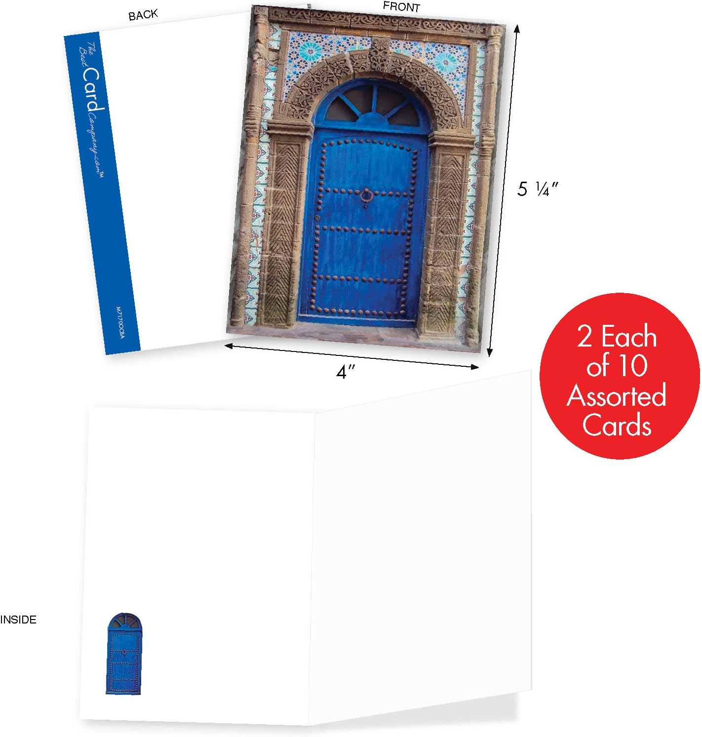 The Best Card Company - 20 Blank Note Cards Bulk Box 4 x 5.12 Inch + Envelopes, Architectural Doorways Detail Collection (10 Designs, 2 Each) - Blue Doors AM7170OCB-B2x10 - Image 2