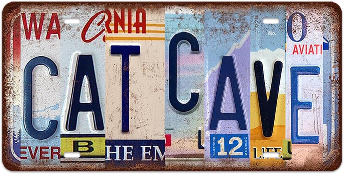 Cat Cave Vintage Metal Tin Sign Posters Wall Art Aluminum Sign For Cafe Bar Garden Home Bathroom Decoration 12x8 inch