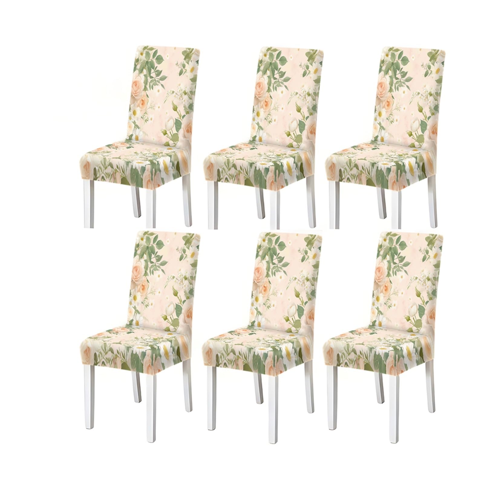 FZJKGH Blush Pink Rose Daisy Floral Pattern Print Dining Chair Covers Set Of 2/4/6, Stretch Slipcovers For Dining Room Removable Stretch Slipcovers for Dining Chairs(6PCSChair cover)