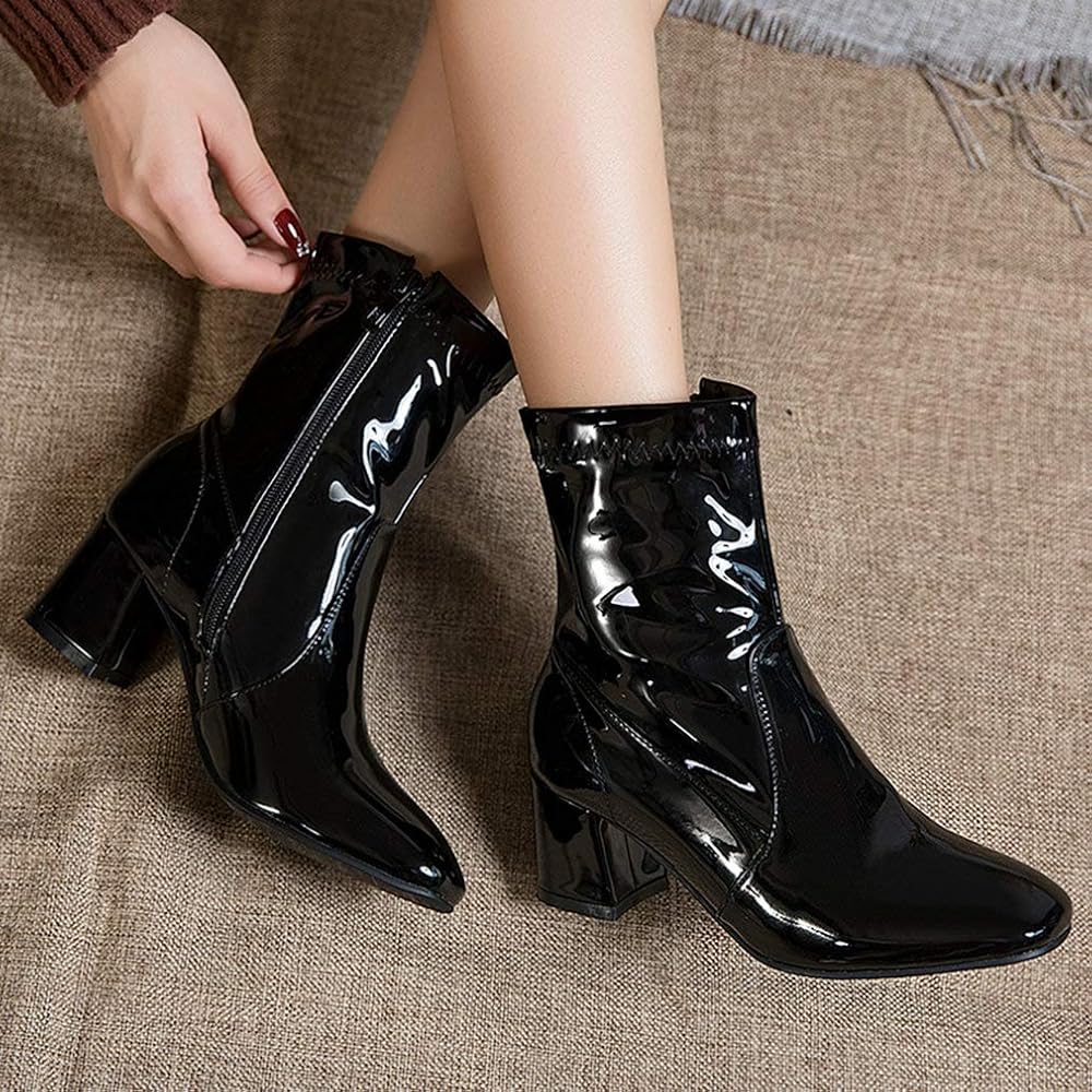 Patent leather chunky boots Clearance