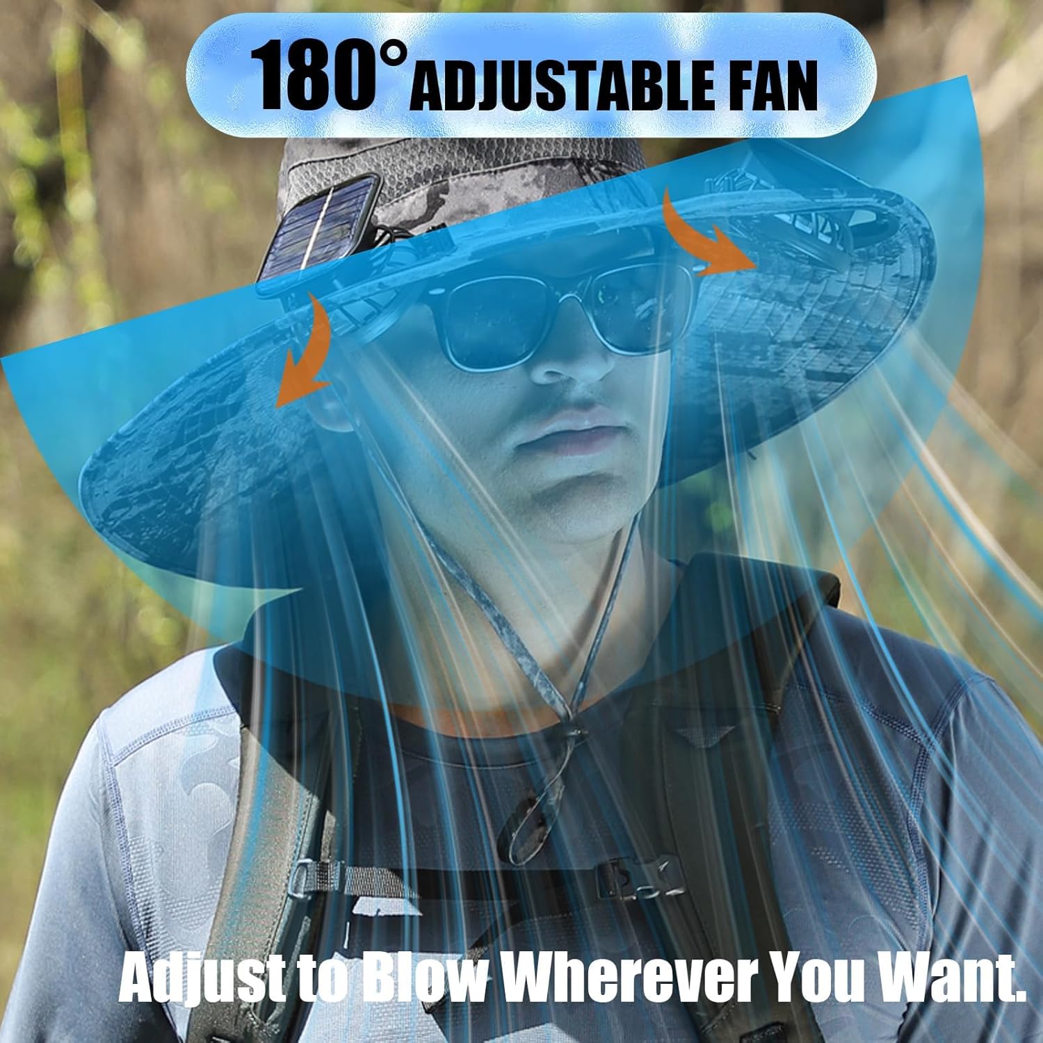 Solar Fan Sun Hat, Widen Brim Outdoor Fishing Men Hat with 2 Fans, Adjsutable 180°Rotating Cooling UPF 50+ - Image 3