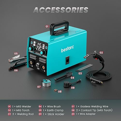 Miniatura 6 de bestarc 145A MIG Welder, 110V/220V Gasless Flux Core MIG Welder/Lift TIG/Stick 3 in 1 Synergic MIG145 5GEN Welding Machine, Portable Flux Welder