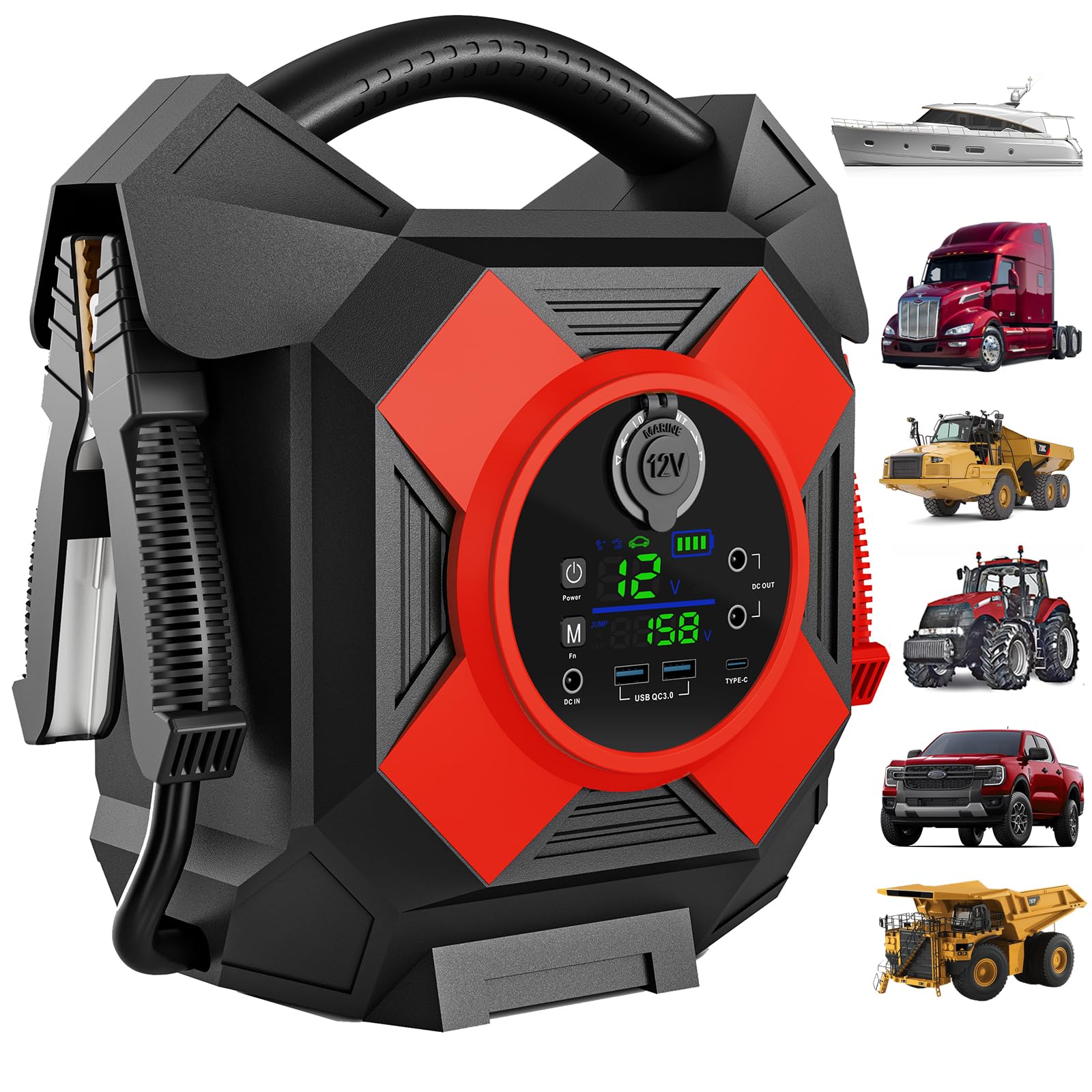 DM1264 Semi Truck Jump Starter Heavy Duty 12V 30000A Peak -40 F Cold Weather Workable Jump Pack Battery