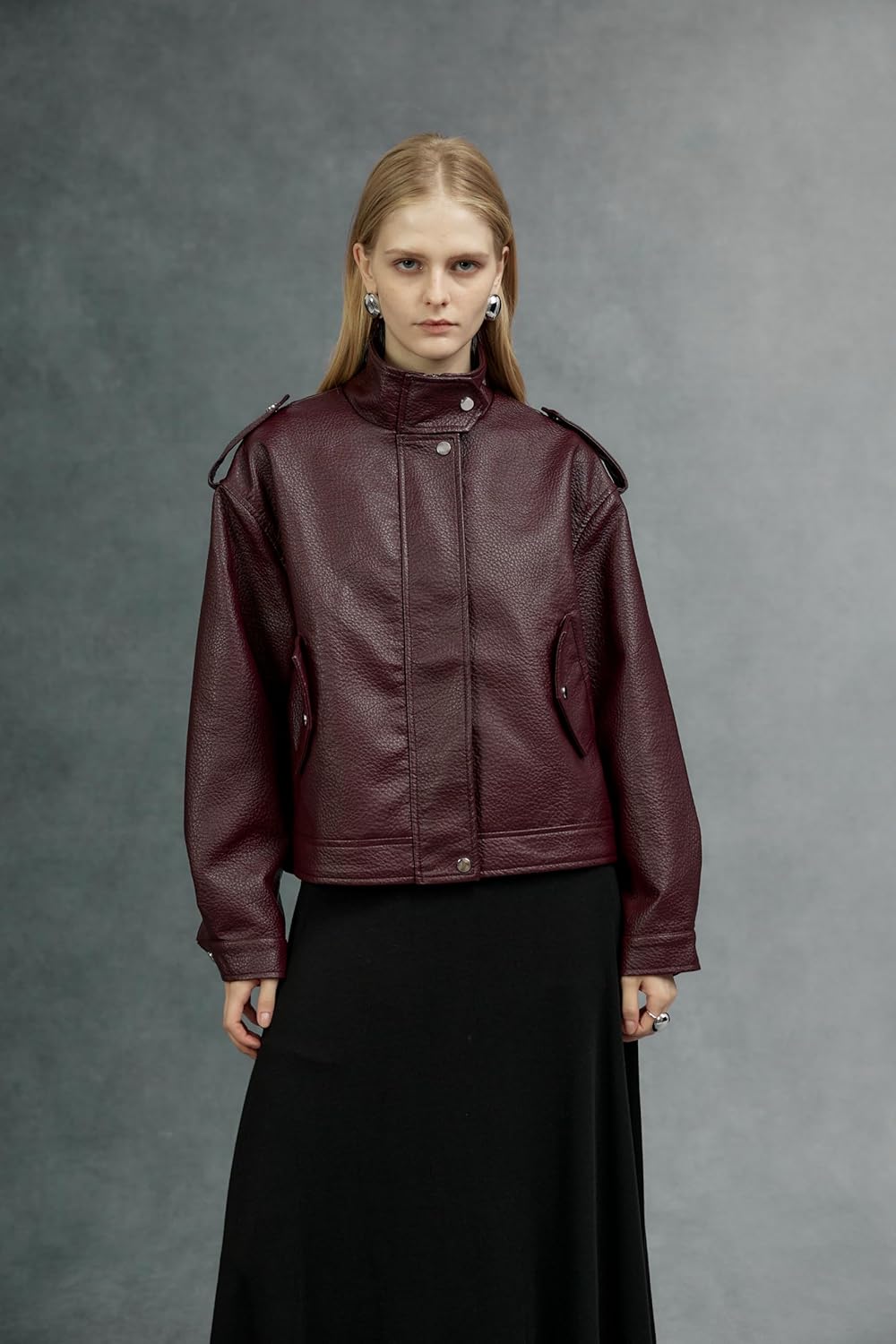 Bellivera Women's Oversized Faux Leather Jackets Retro Zip Up Casual Bomber and Biker Jackets for Spring Fall - Image 2