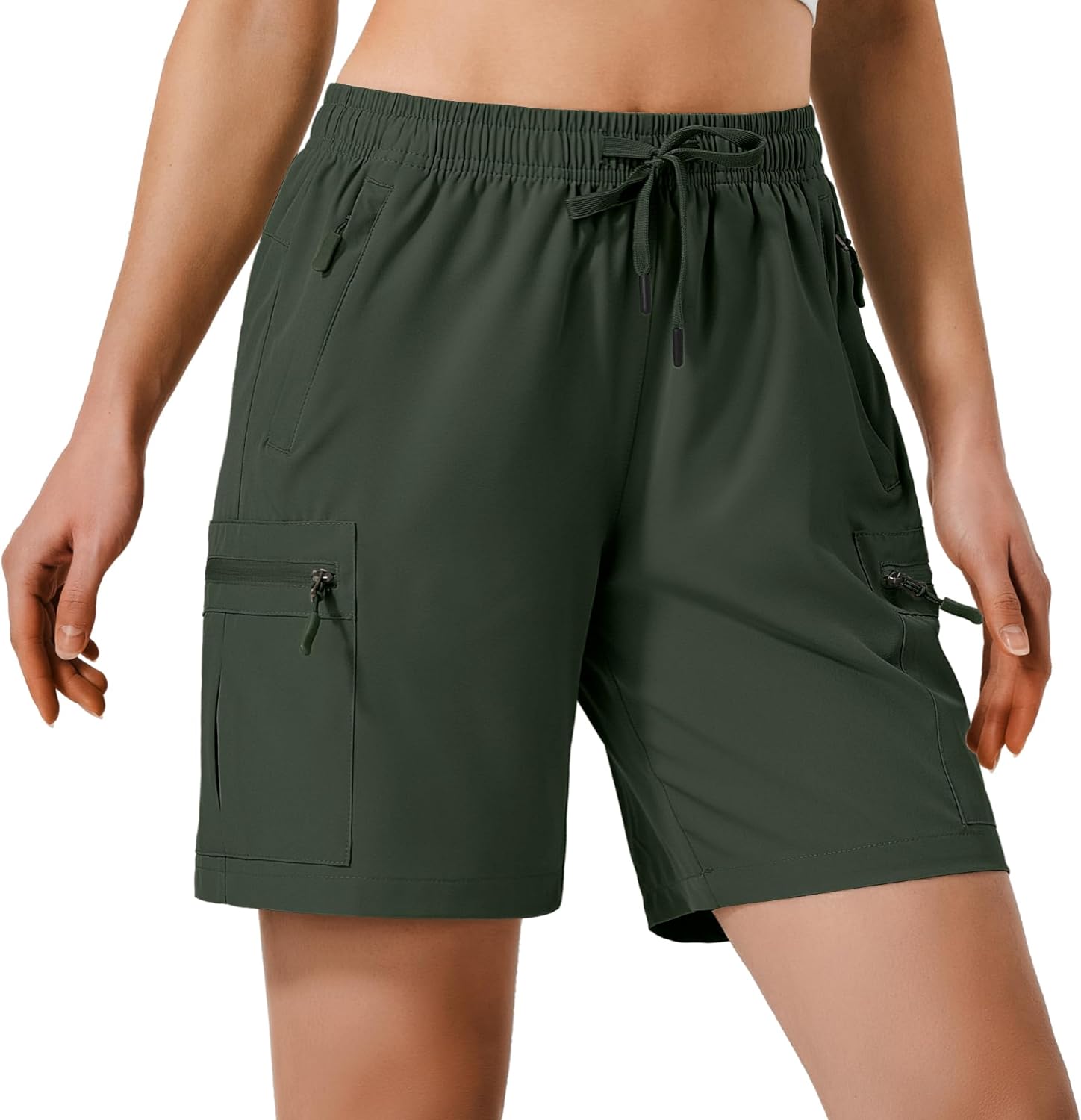 Hugut Women's Lightweight Hiking Cargo Shorts Quick Dry Athletic Shorts Camping Travel Golf Zipper Pockets Water Resistant - Image 2