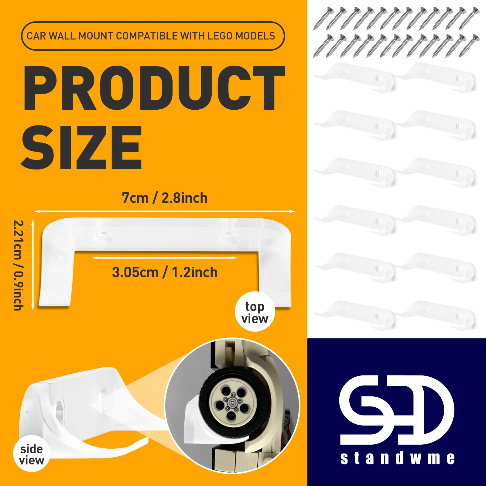 12 Pcs Car Wall Mount Vertical Car Display Wall Mount Compatible with Any Lego Speed Champion Series Car Models,Sturdy Wall Bracket for Brick Model Car-Display Car Collection by Wheels on Wall?Clear?