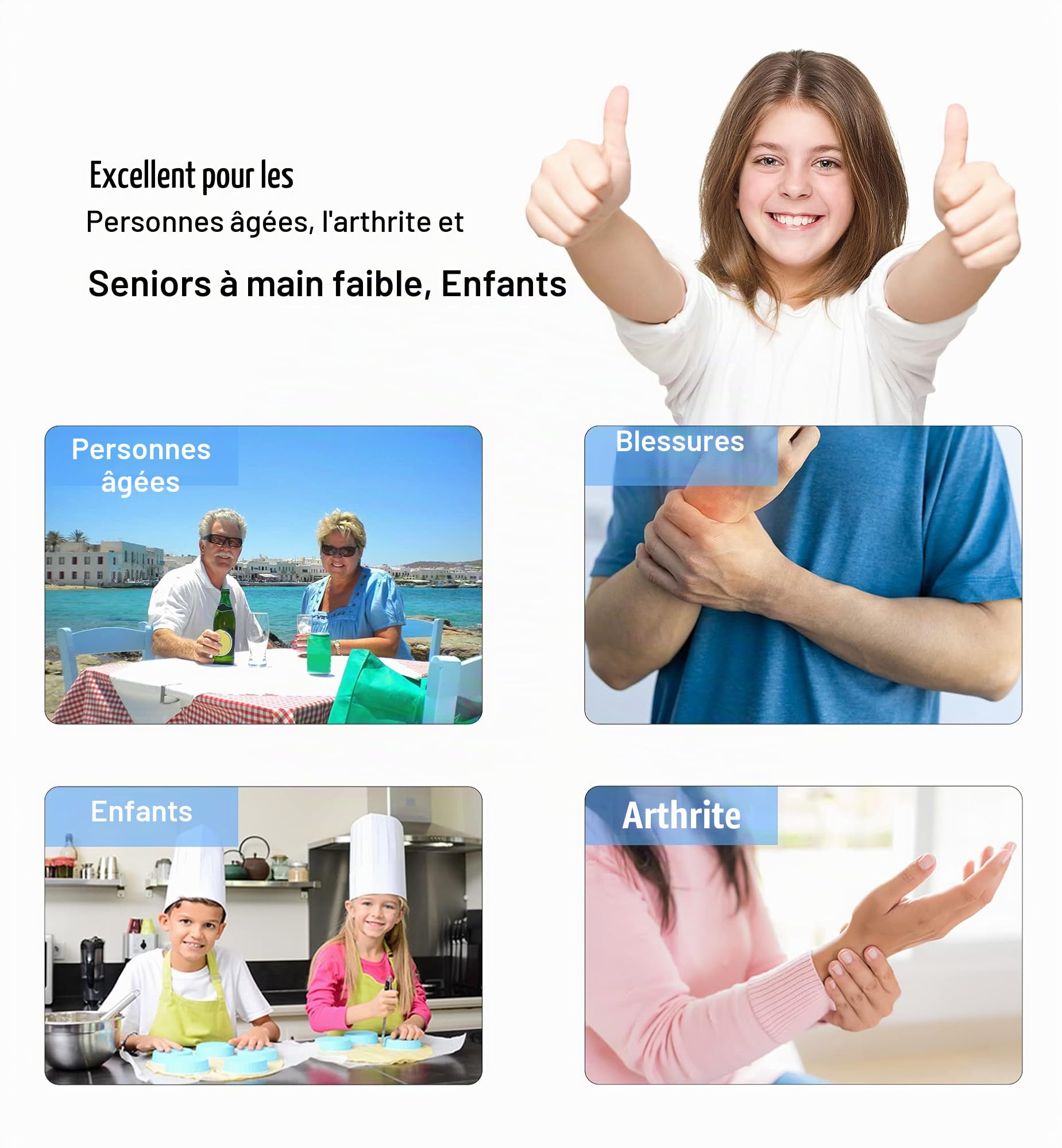 Ouvre-bocal multifonction 5 en 1 pour mains arthritiques avec tampon antidérapant