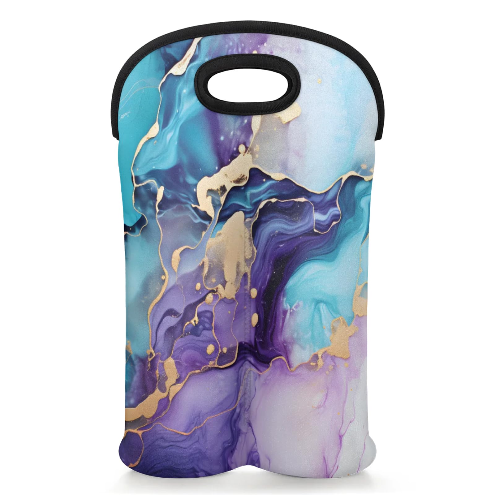 GzLeyigou 2 Bottles Marble Pattern Wine Bag Sleeve Totes Natural Luxury Neoprene Protective Wine Carrier Bag for Wine,Water, Champagne, Beer, Baby Bottles,Gift 14.5 x 10 Inches
