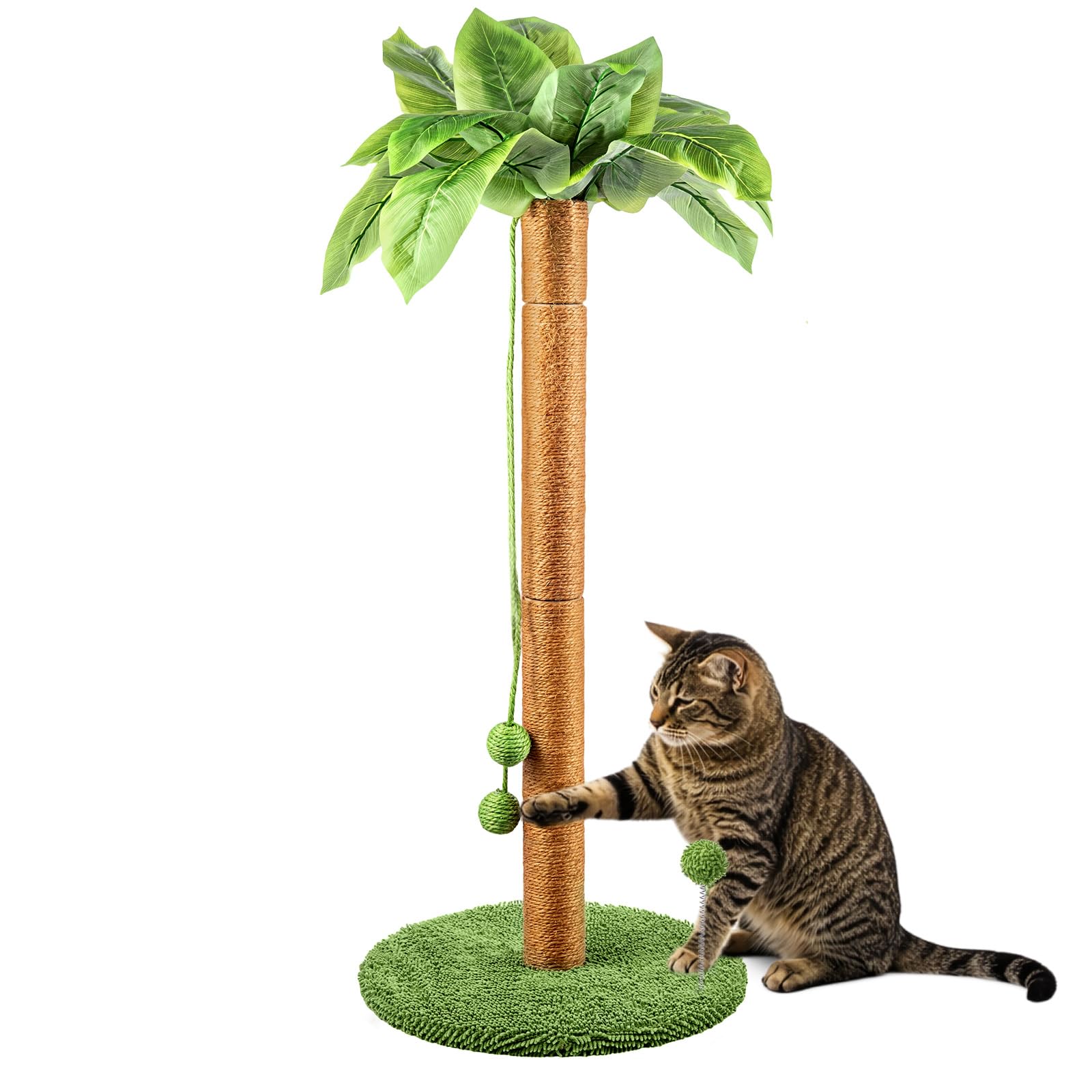 CROWNSHOP Cat Scratching Post 84cm Palm Tree Design for Indoor Cats, Cute Kitten Scratcher with Natural Sisal Rope, Dangling Balls Toy, No-Staple Cat Scratcher for Small & Medium Cats — image 1
