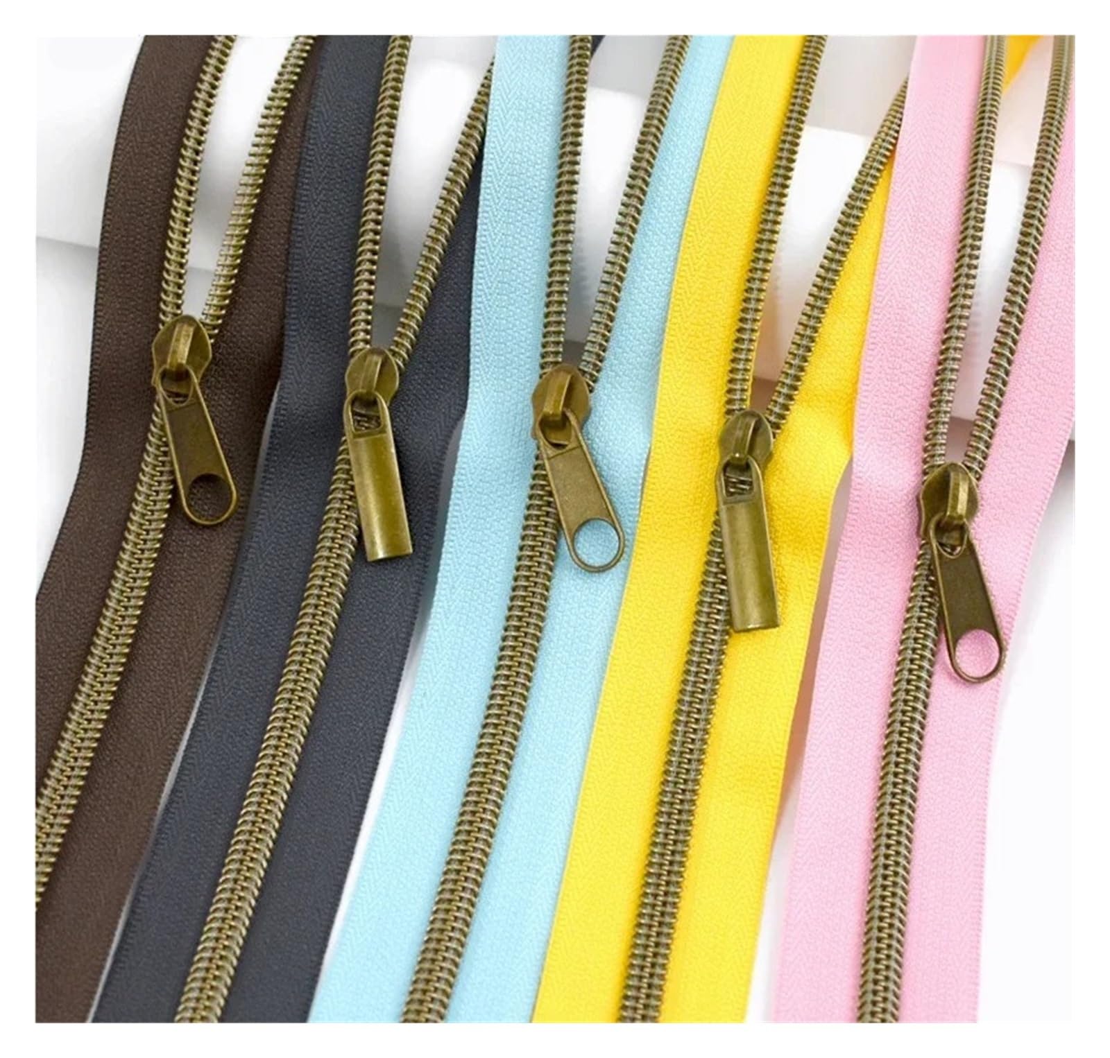 Generisch 1–5 m, 5#, bronzefarbenes Nylon-Reißverschlussband mit Reißverschluss-Schieberkopf, Kunststoffspule, Reißverschlüsse, Kleidung, Dekor, Reißverschluss-Reparatur-Set, DIY-Nähzubehör