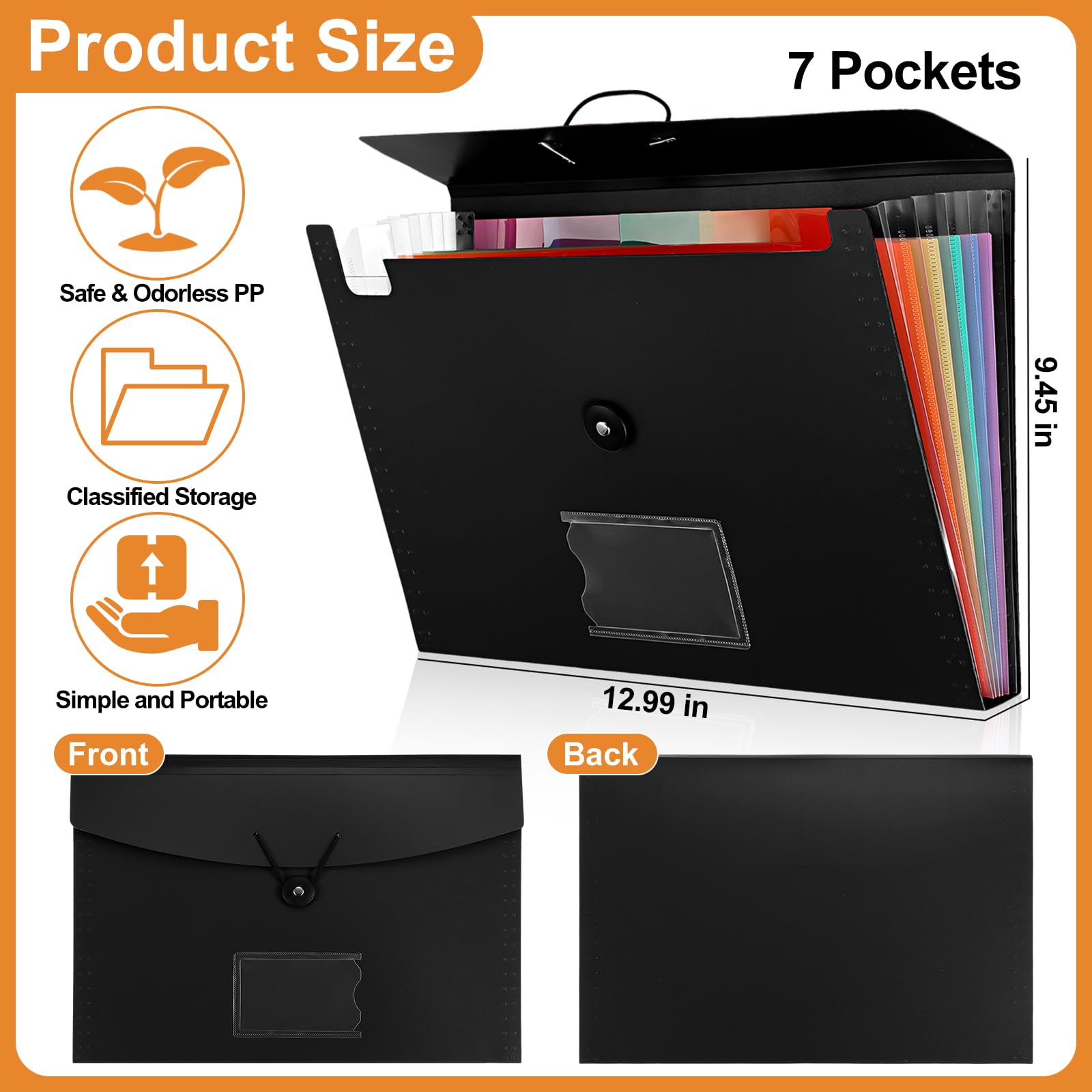 PerKoop Confezione da 6 cartelle portadocumenti espandibili, formato A4, con etichette e tasche per carte, formato A4, in 6 colori