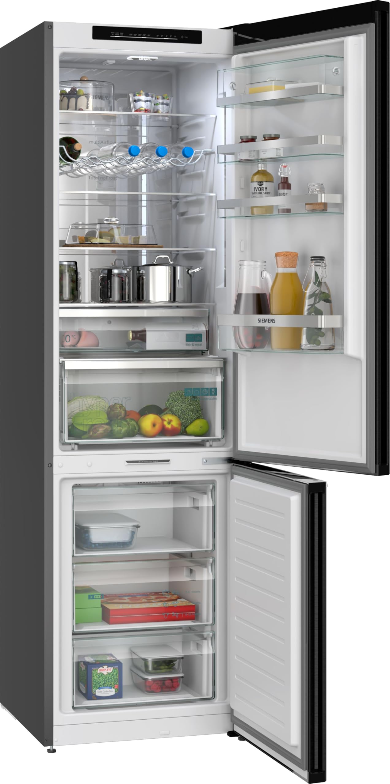 Siemens iQ500 Freistehende Kühl-Gefrier-Kombination 203x60cm, KG39NAXAG, 260L Kühlen & 103L Gefrieren, Total noFrost, Nahtlose Platzierung, hyperFresh 0°C Schublade, antiFingerprint Schwarzer Stahl