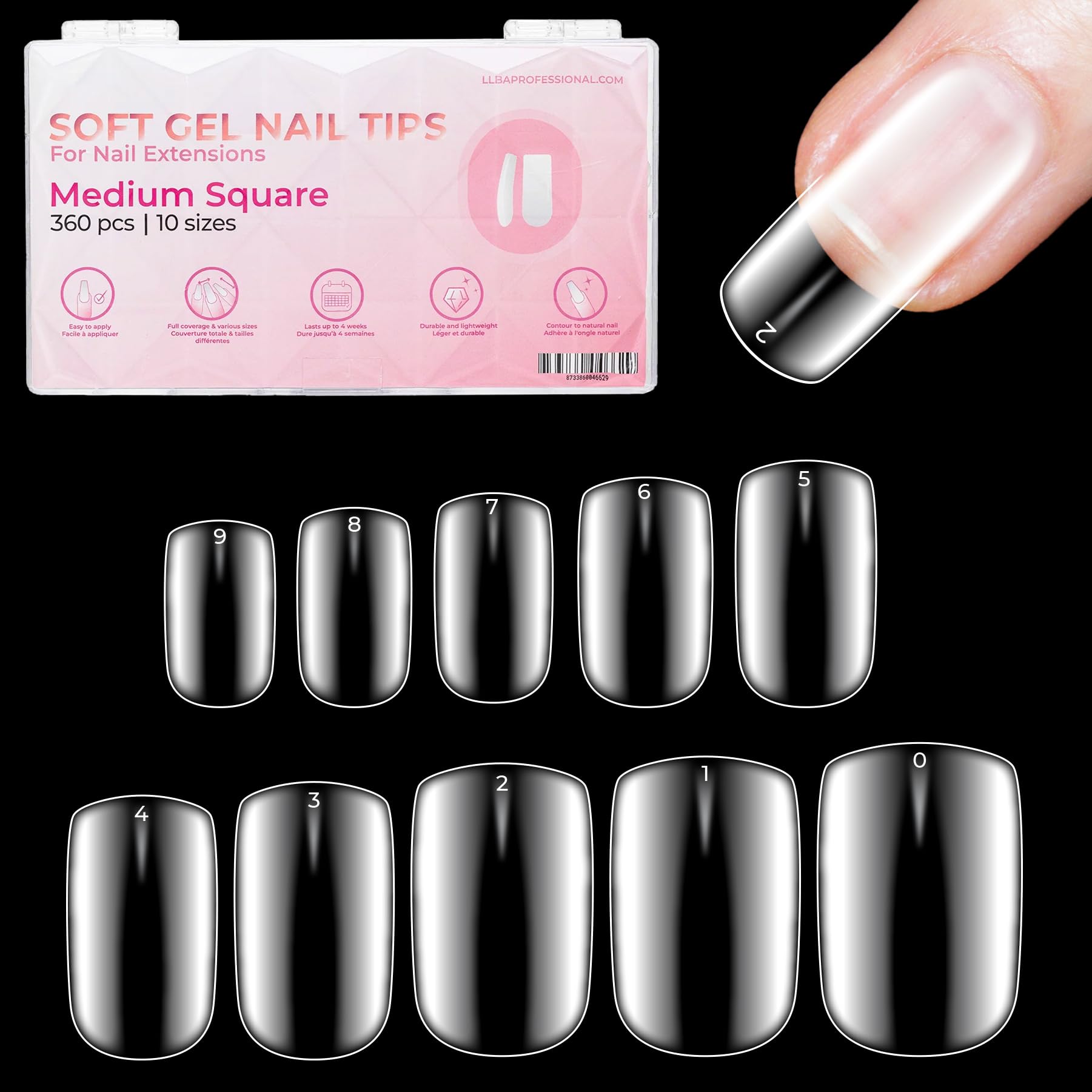 LLBA Soft Gel Nail Tips, 360Pcs Soft Gel Nail Extension Tips