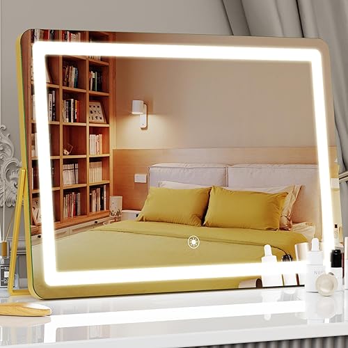 Espejo de tocador luminoso con luces, espejo LED de maquillaje de 14 x 12 pulgadas, espejo Hollywood, 3 modos de luz, control táctil inteligente