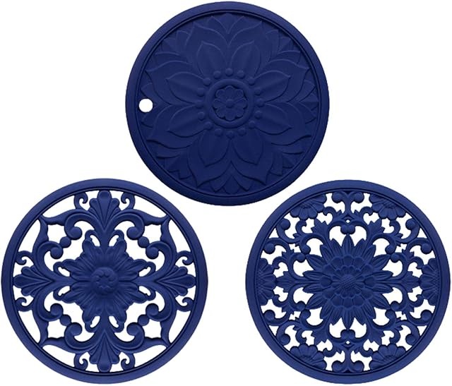 Jogo americano de silicone para mesa de jantar, tapete de tripé de grau alimentício para panelas e frigideiras quentes | Lindos jogos americanos vazados, tapetes de mesa, laváveis, úteis para balcão de cozinha Kot-au