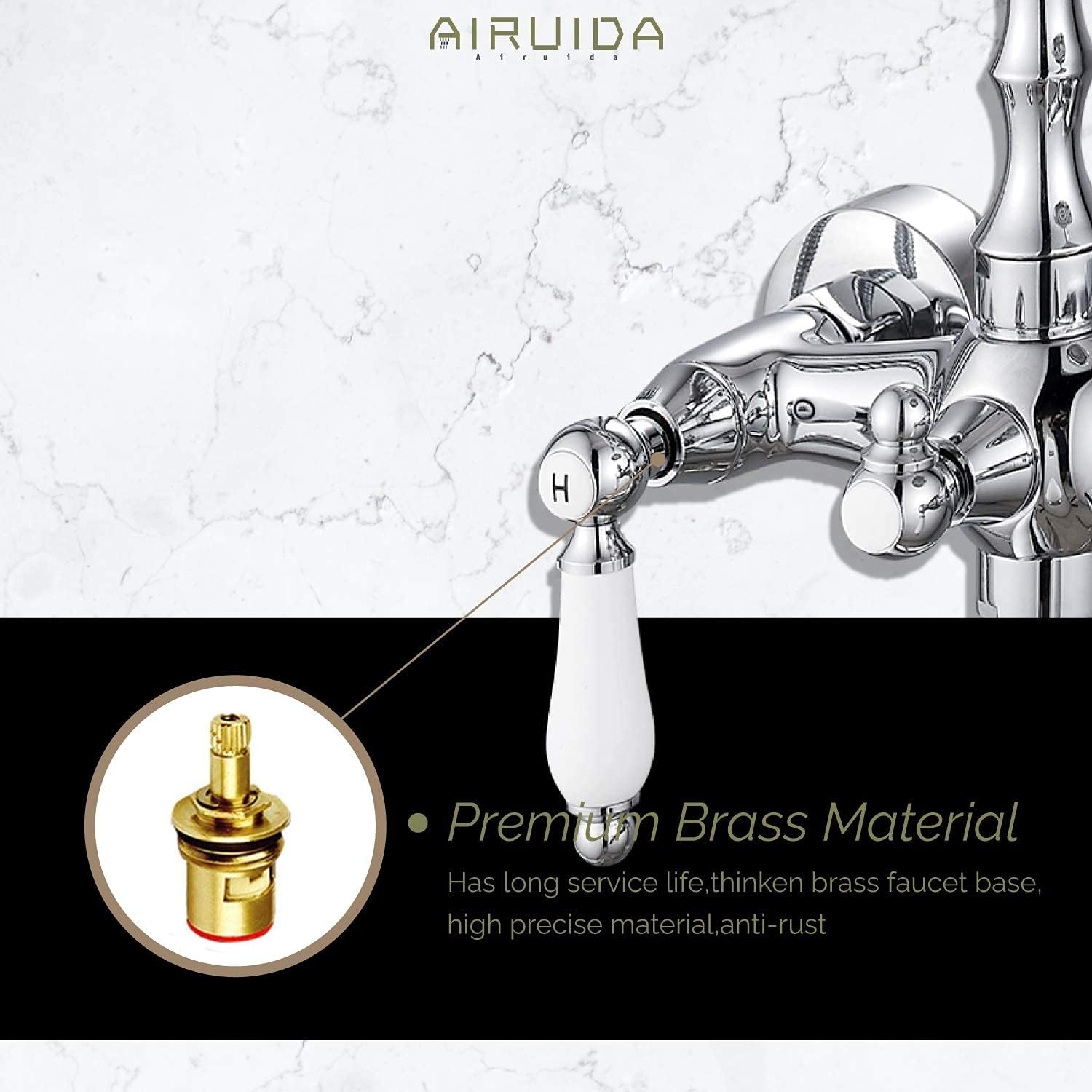 Airuida Chrome Polish Wall Mount Kitchen Sink Faucet 8 Inch Center Chrome Polish Bathroom Wall Mount Mixer Tub Filler Shower Faucet