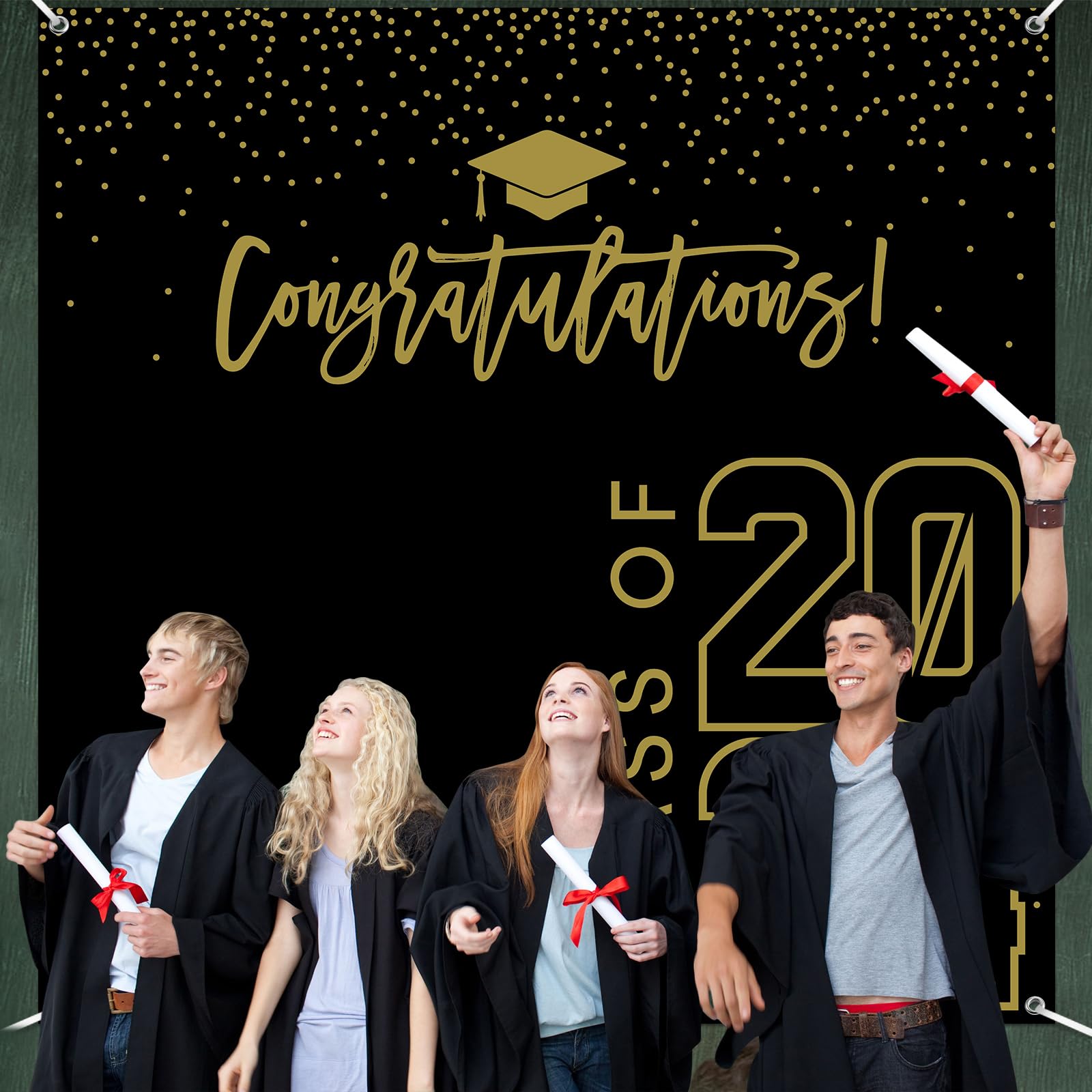 Class of 2024 Graduations Backdrop Black Gold Congrats Grad Party Photo ...