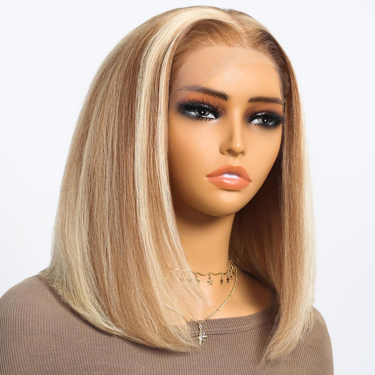 SUPERLOOK P12/613 Bob Wig Human Hair 13x4 Ready to Go Highlight 12A P12/613 Lace Front Wigs Human Hair 210% Density HD Lace Front Wig Pre Plucked (12inch, 13X4 Bob Wig)