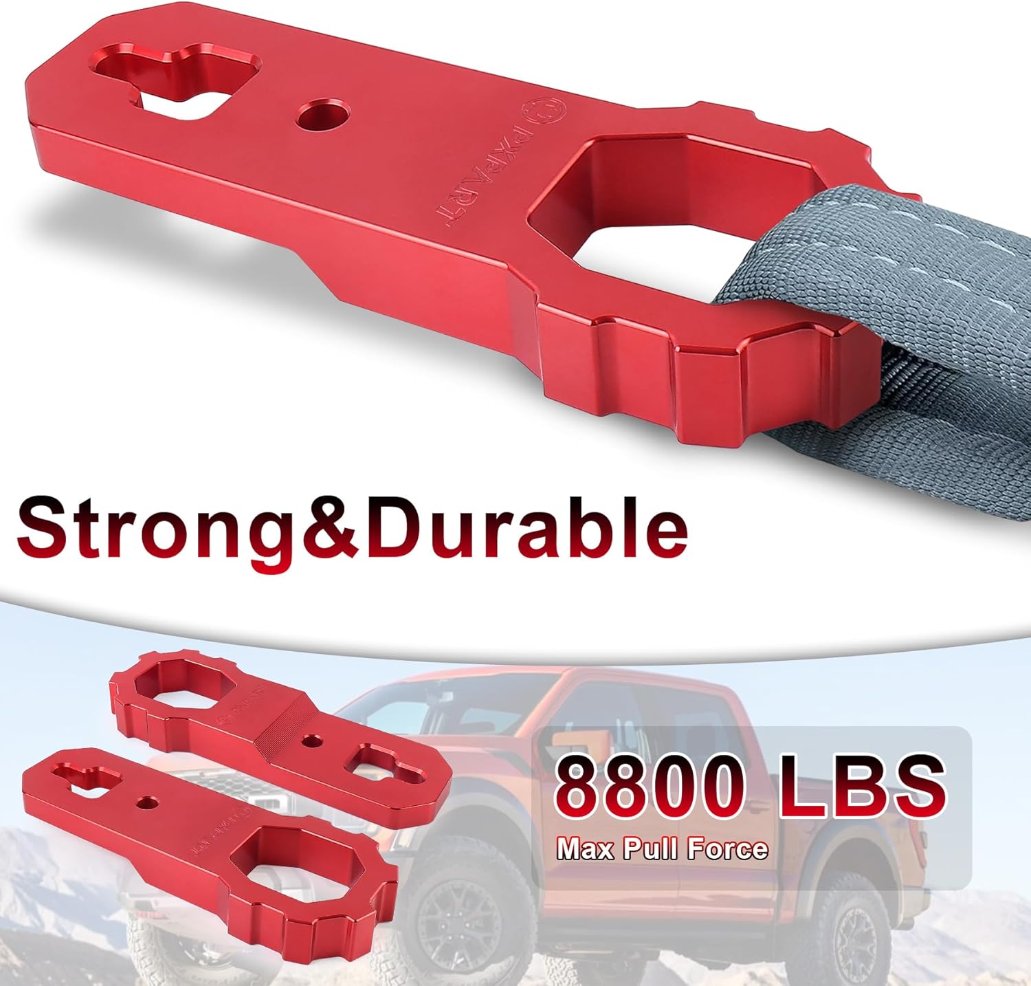 Red Tow Hooks, Front Bumper Heavy Duty Towing Replacement Hooks Kit Compatible with Ford F-150/Raptor 2009+