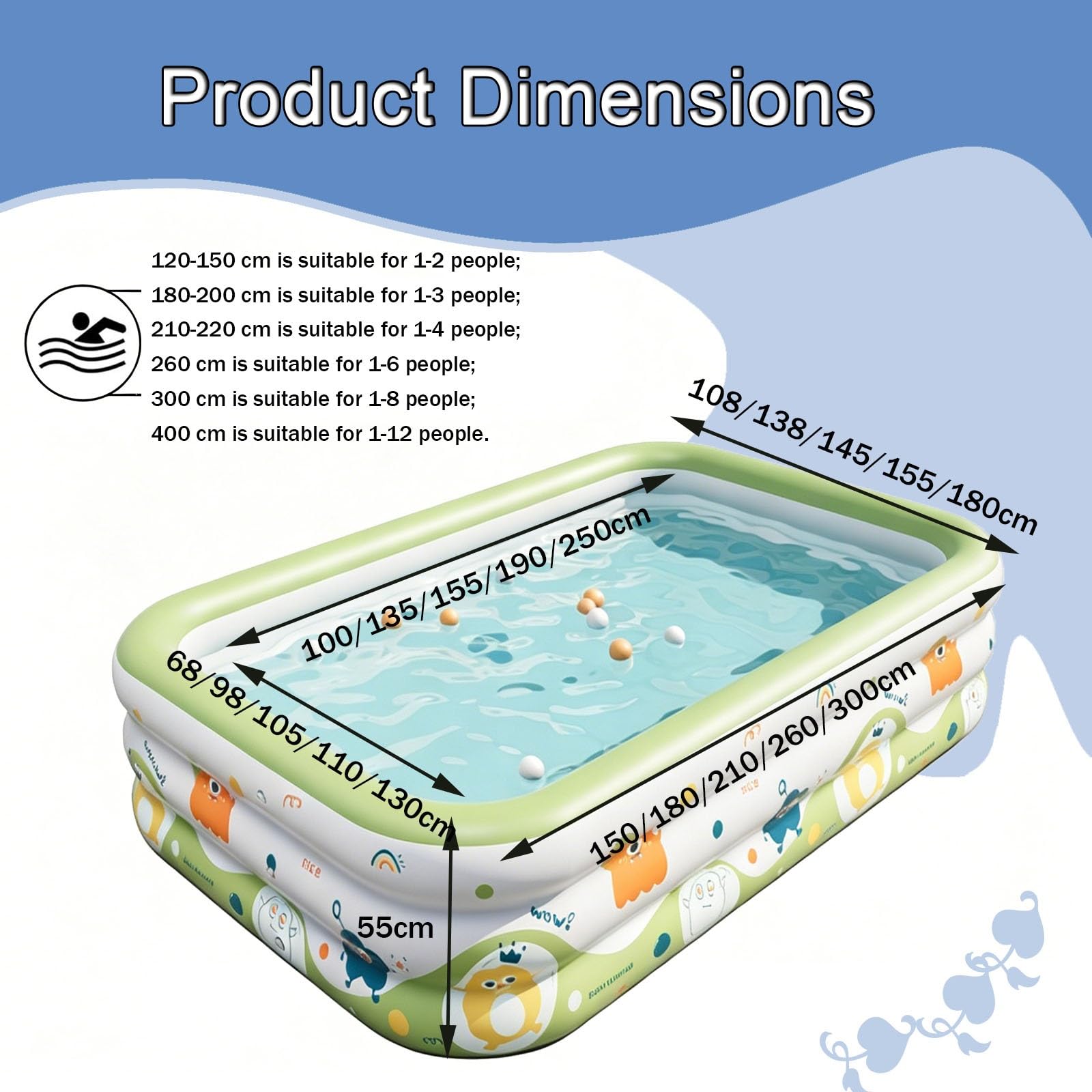 Piscina Gonfiabile Piscina Gonfiabile Per Bambini Da 150-300 Cm Per Adulti Da Esterno Piscina Per Bambini Da Esterno Con Fondo Spesso Per Adulti(180x138x55cm)