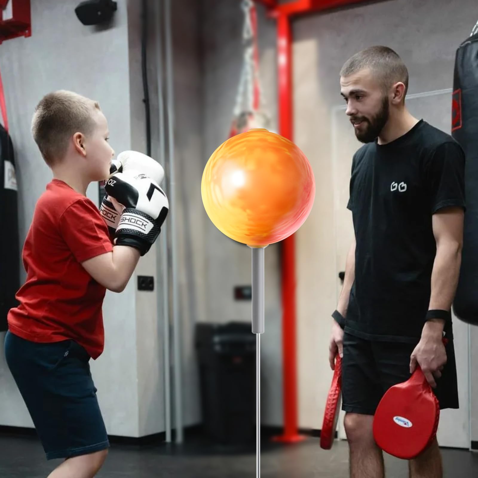 LIROPAU Punchingball Boxstand, 135-149cm Höhenverstellbarer, Box Ständer Standboxtrainer mit Starken Saugnäpfen, Antistress Mini Boxsack mit 1 Luftpumpe und 2 Paar Handschuhe (Erwachsener+Kind)