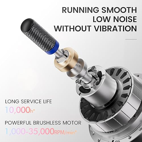 Miniatura 4 de L'UGX Taladro de uñas profesional, resistente al agua, 35000 RPM, máquina de taladro de uñas sin escobillas, archivo de uñas recargable para uñas de