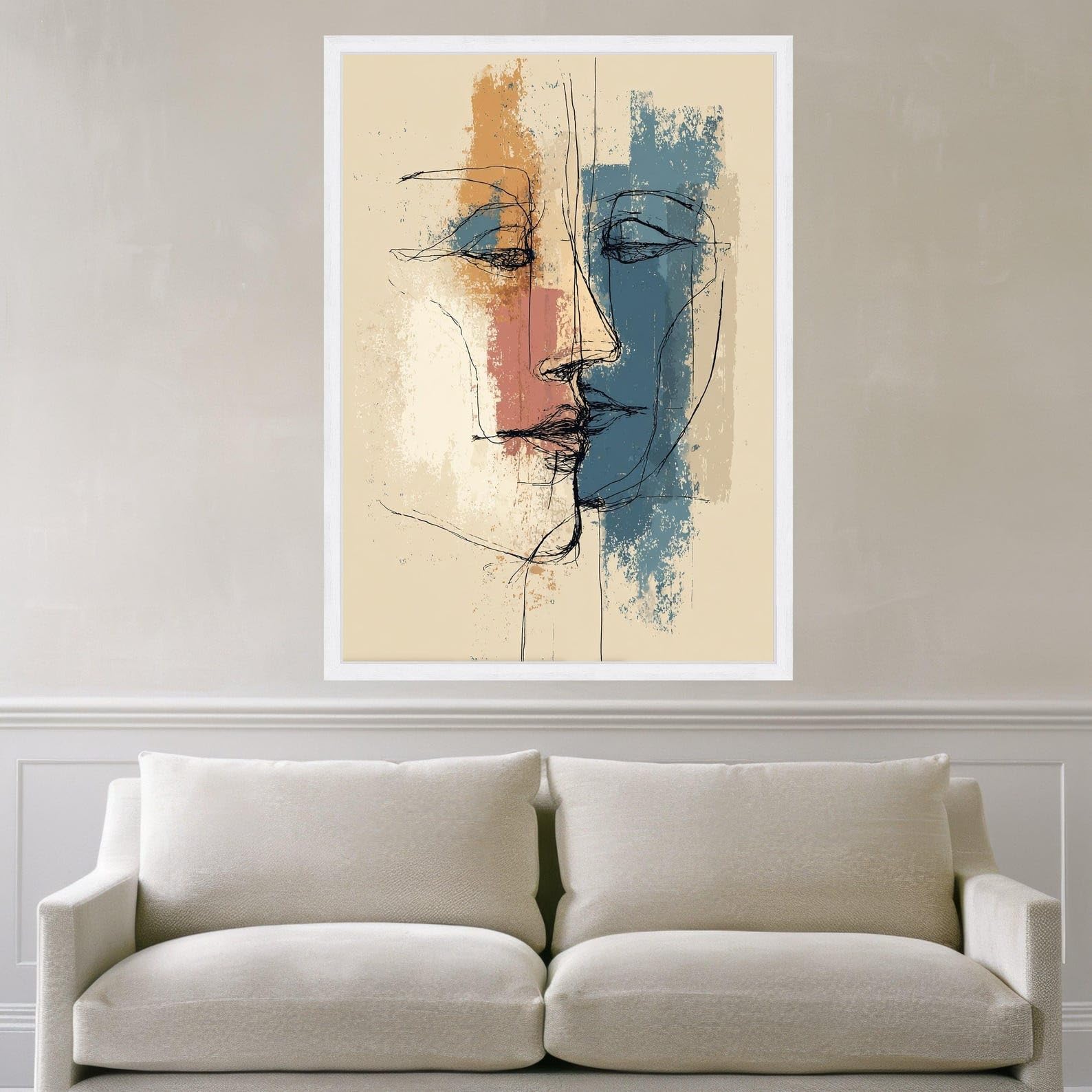 LMYCHENG Abstract face canvas, modern art wall decoration, line minimalist painting, large size portrets canvas (20x30cm / internal frame)