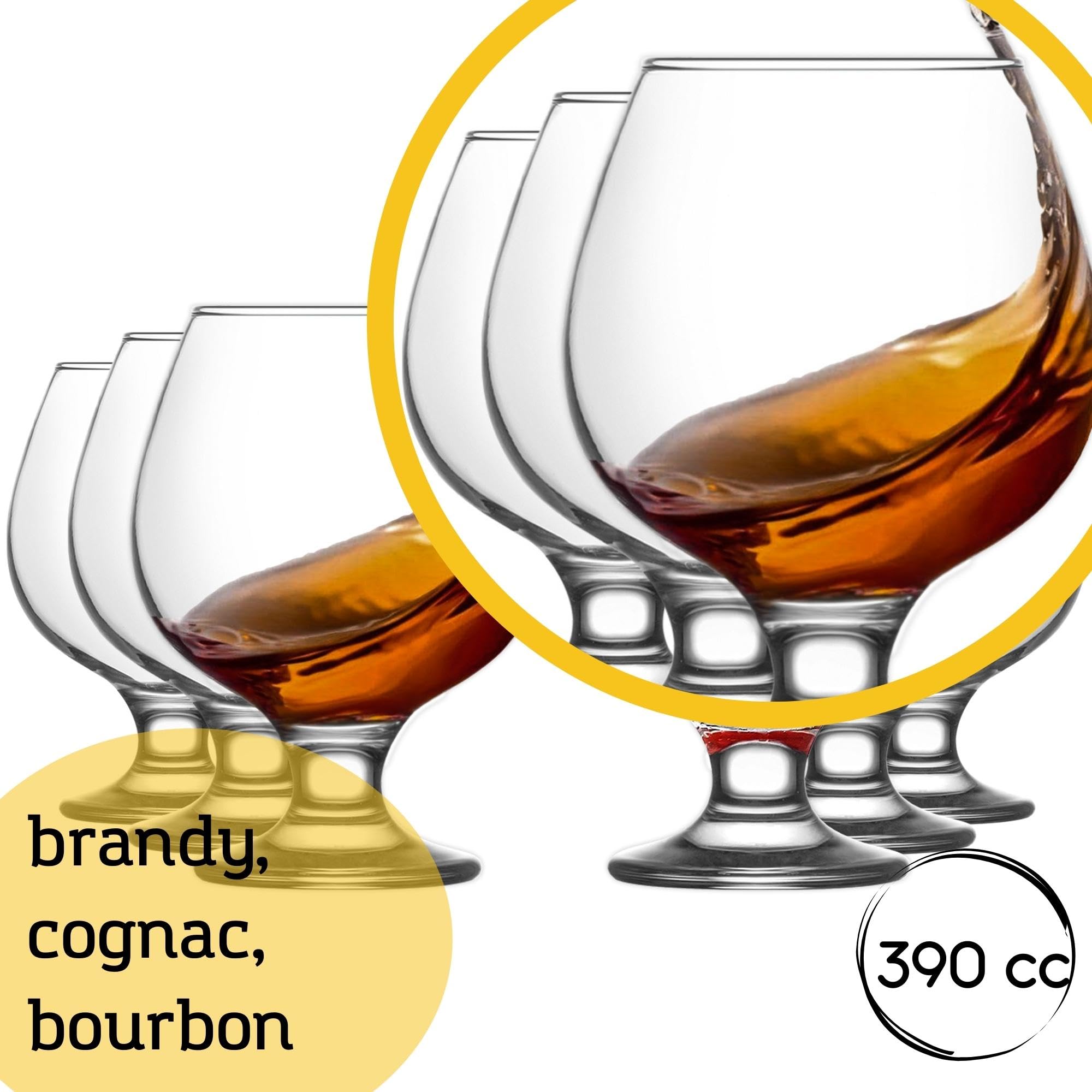 NORDIC SCHILLER Calici da Birra Set 6, 390 ml, 100% SENZA PIOMBO Bicchieri da Cognac, Bicchieri da Brandy Snifter, Bicchieri da Birra Con Stelo, Bicchiere Tulipano