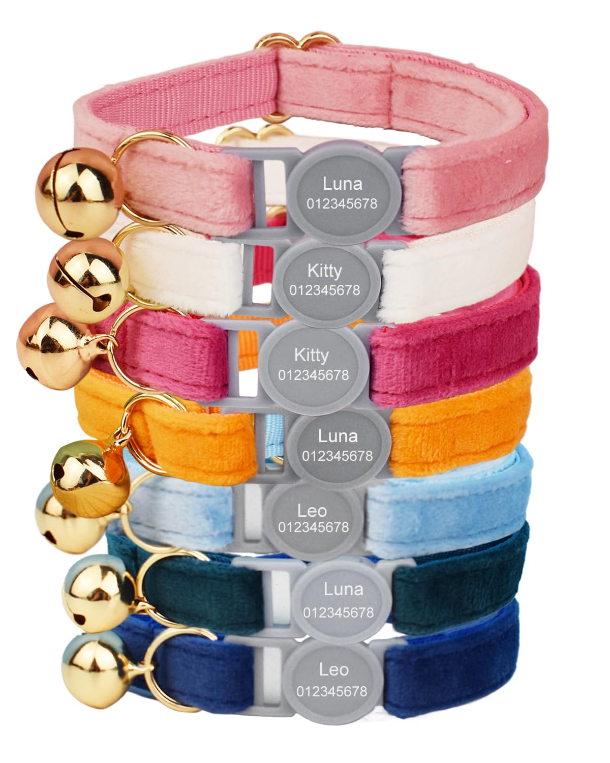 Personalized Breakaway Cat Collar with Name Engraved, Quick Release Kitten Collar, Soft, Adjustable (Velvet)
