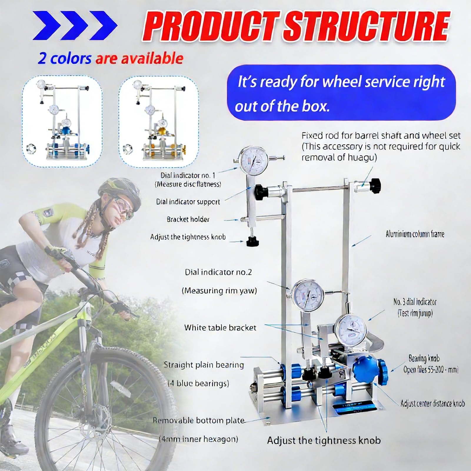 Fahrrad Laufrad Zentrierständer Verstellbares Fahrrad Laufrad Ausrichtungswerkzeug Für 55-200mm Naben Professioneller Felgen Zentrierständer Mit 3 Messuhren Für Seitlichen/radialen Schlag black