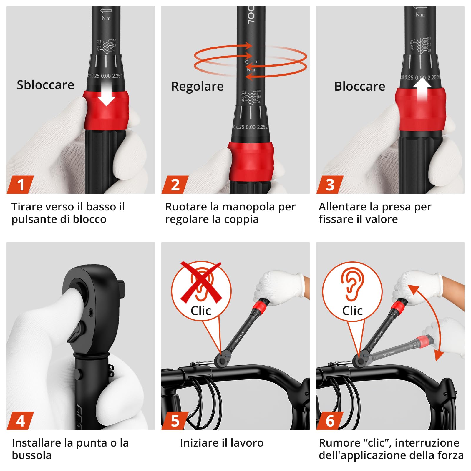 GETLITOOL Set Chiavi Dinamometriche 1/4" 3/8" 1/2", 3 Pezzi con Cricchetto Reversibile 72 Denti in Acciaio Legato, Chiave Dinamometrica per Bici, Moto e Auto, Gamma di Coppia 5-25Nm 10-60Nm 20-210Nm