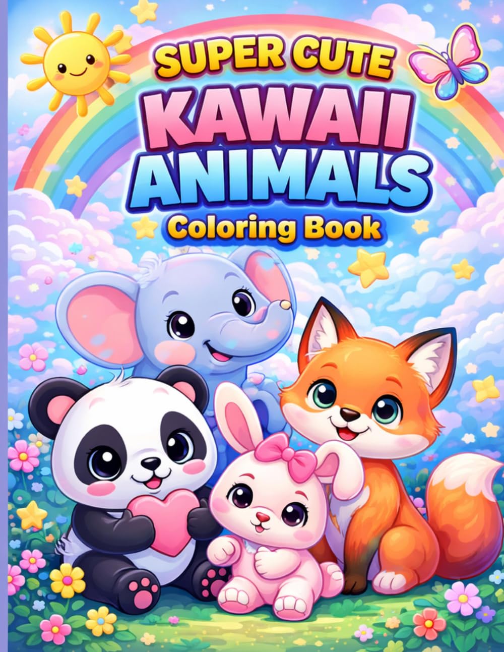 Super Cute Kawaii Animals Coloring Book for Kids Ages 4-8: Fun and Easy Coloring Pages with Adorable Animals, Perfect Gift for Boys and Girls