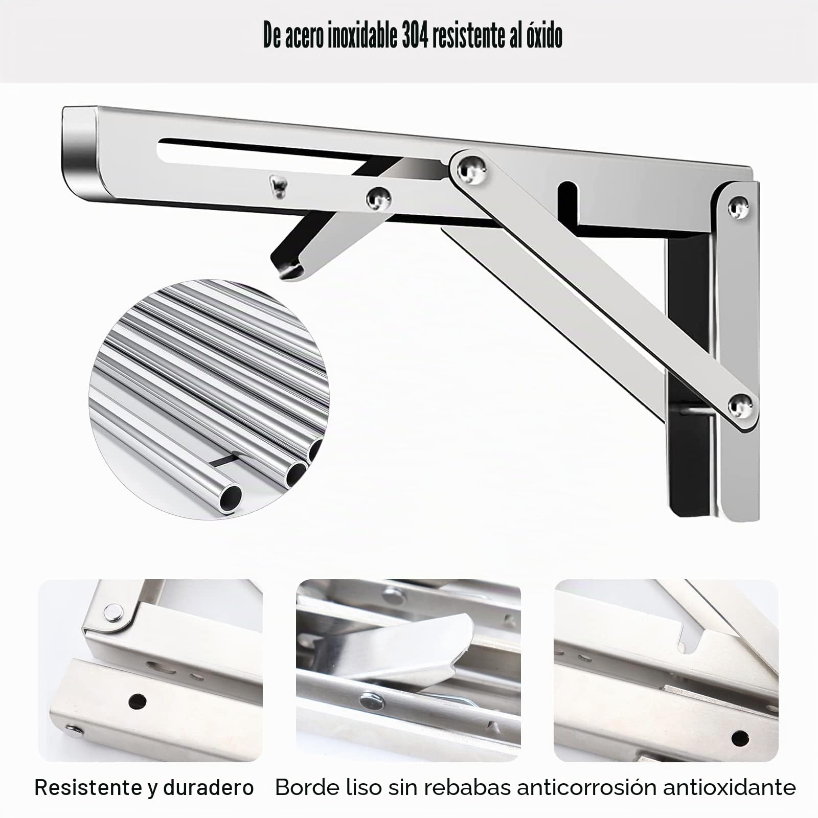 Soportes de Estante Plegables de Pared 500mm– Pack de 4 Acero Inoxidable Resistente hasta – Escuadras Abatibles para Mesa, Cocina, Taller & Garaje