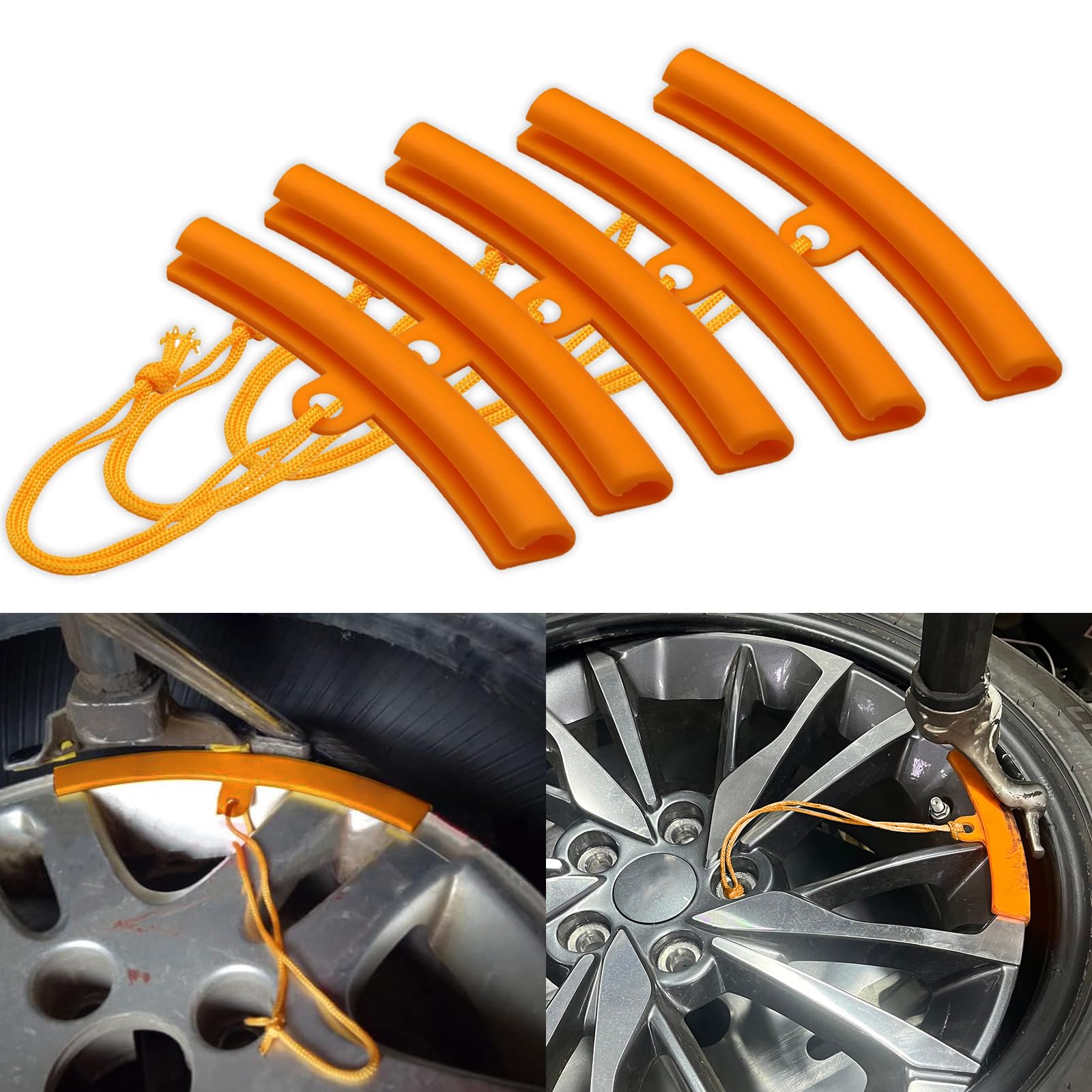 Car Tire Changing Rim Protector, 5 Pcs Wheel Changing Rim Savers, 15cm Fixing Tyre Rim Protective Cover, Auto Tire Changer Guard Edge Saver Tool, Car Accessories for Car, Motorcycle (Orange)