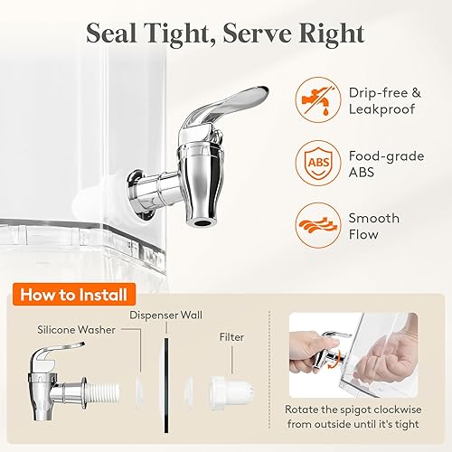 Miniatura 7 de Lifewit Dispensador de bebidas de plástico de 1 galón para fiestas, 2 piezas, recipiente de bebidas transparente con soporte para jugotérefrescos,