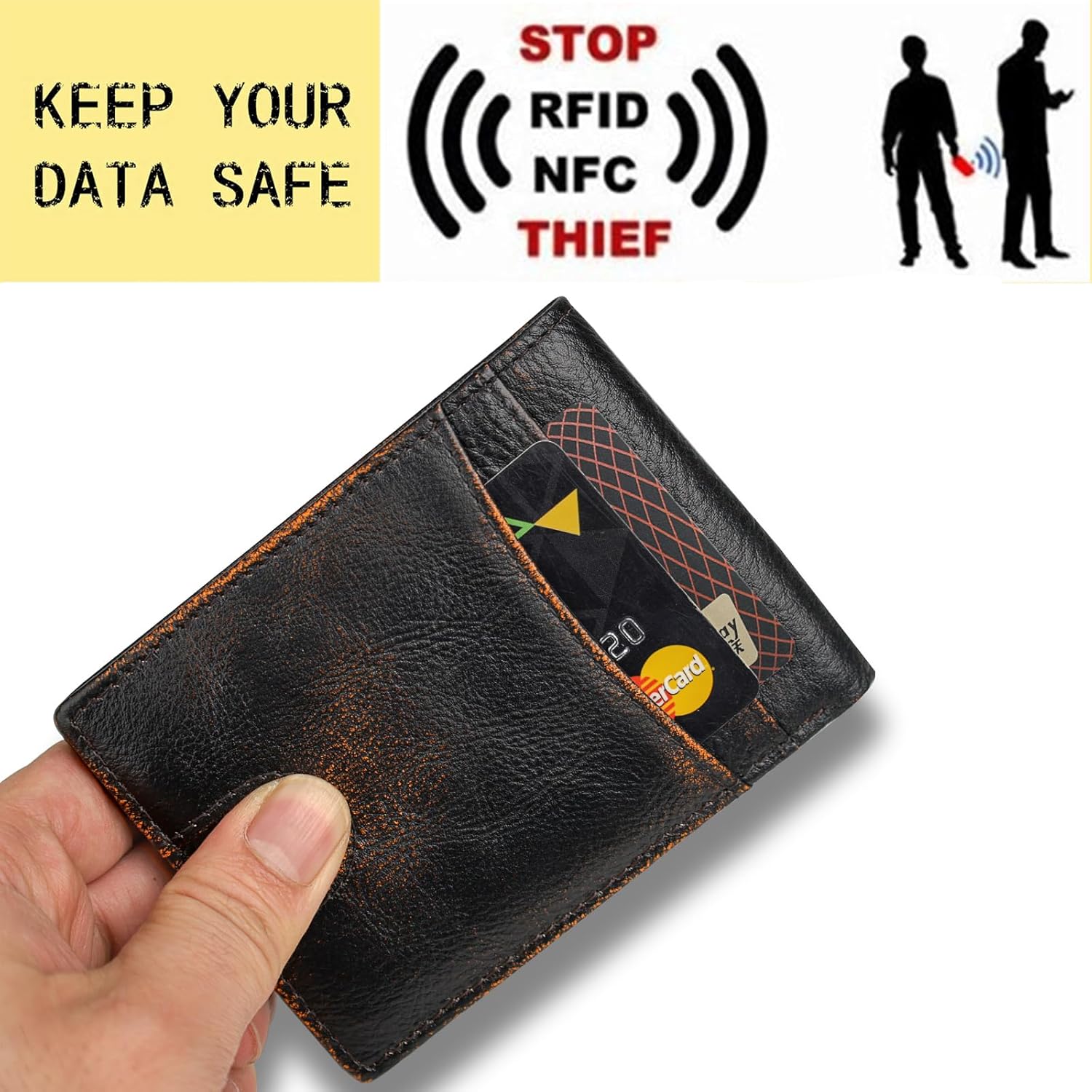 DK86 USA Flag Wallet for Men Slim Rfid Bifold Genuine Leather 2 ID Window With Gift Box (black brown with US flag) - Image 6