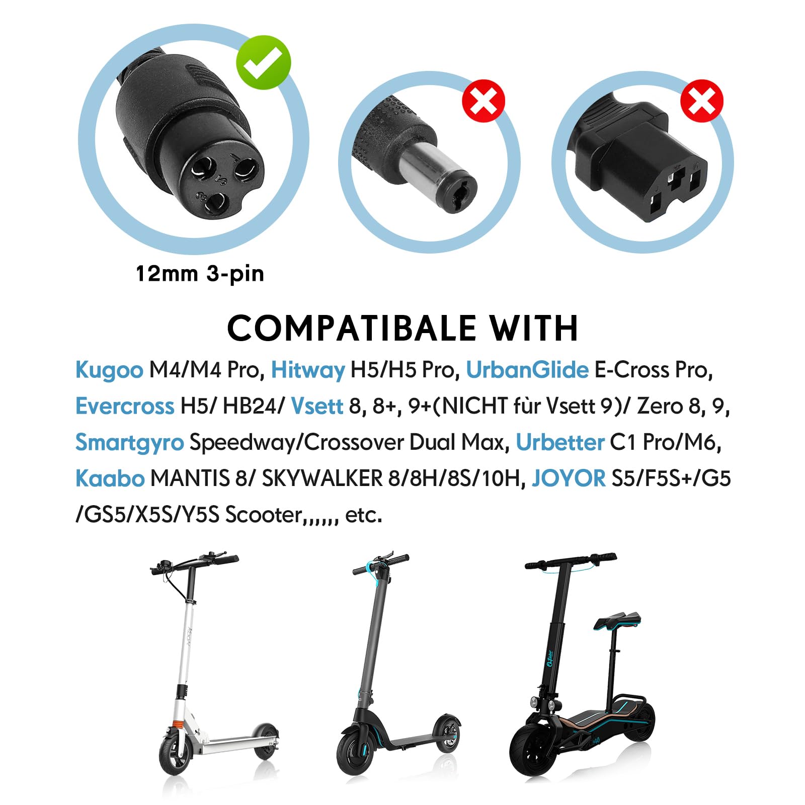Cargador Patinete Electrico Kugoo M4 M4Pro UrbanGlide E-Cross Pro Hitway H5 H5Pro Smartgyro Speedway 54,6V 2A 48V 12mm-3pin