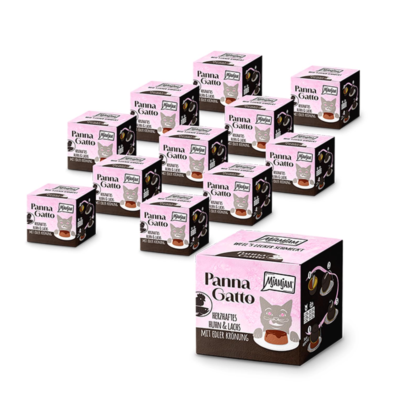 MjAMjAM - premium natvoer voor katten - Gemengd pakket II 4* wild & konijn, 4* kalkoen, 4* eend & gevogelte, pak van 12 (12 x 125 g), graanvrij met extra vlees