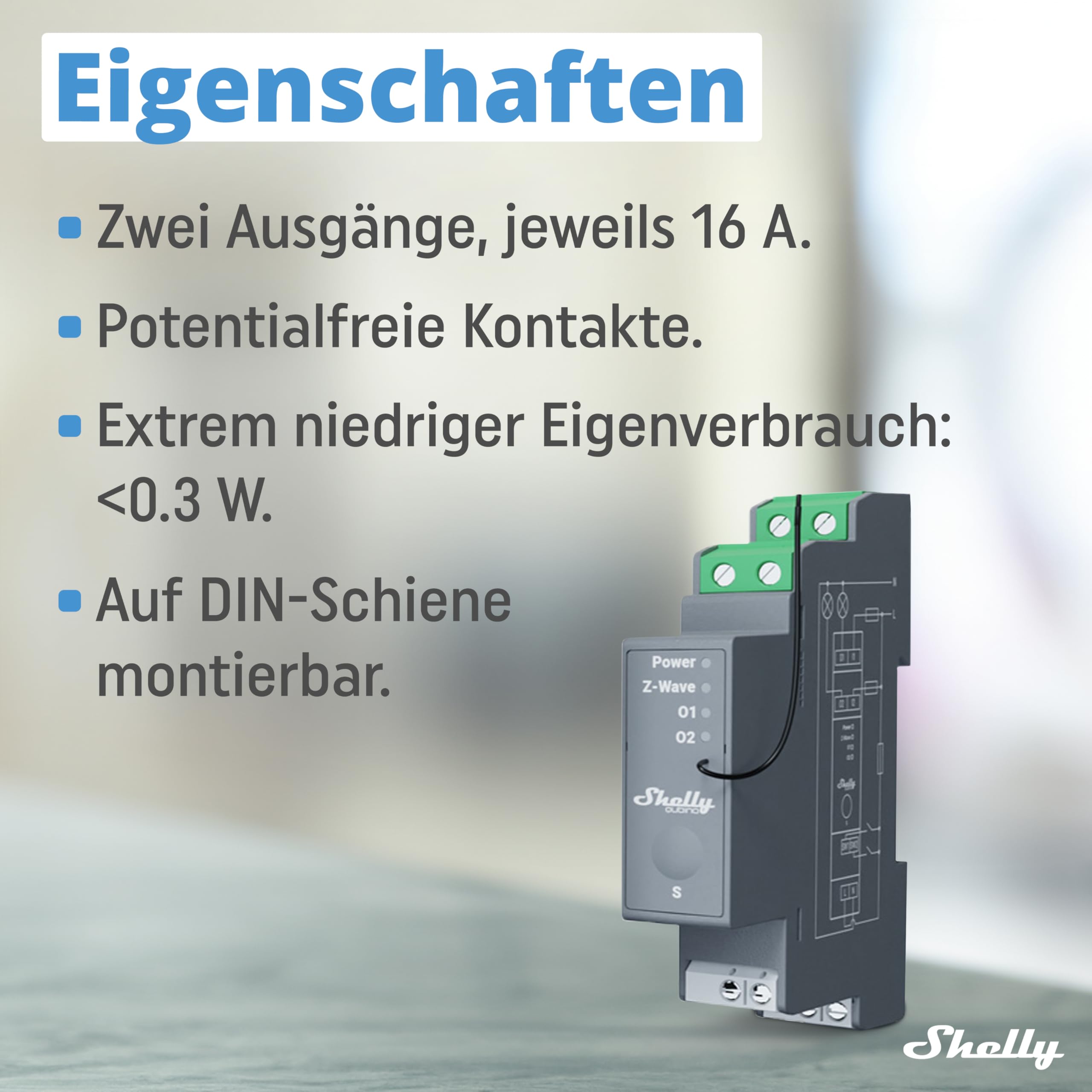 Shelly Wave Pro 2 | Professioneller 2-Kanal DIN-Schienen Z-Wave Smart Schalter | mit Potentialfreien Kontakten​​ | Hausautomation | Z-Wave-Gateway erforderlich | Erweiterte Funkreichweite